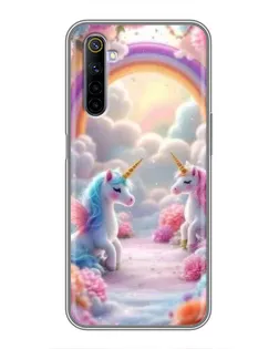 Чехол для Realme 6 с картинкой «Радуга и единороги»