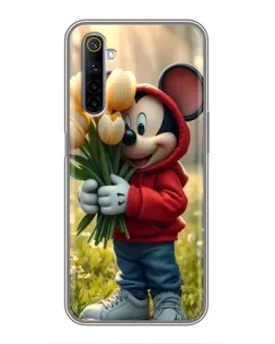 Чехол для Realme 6 с картинкой «Микки с тюльпанами»