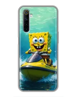 Чехол для Realme 6 с картинкой «Спанч Боб на гидроцикле»