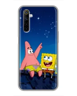 Чехол для Realme 6 с картинкой «Губка Боб и Патрик ночью»