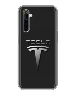 Чехол для Realme 6 с картинкой «Стальной логотип Tesla»