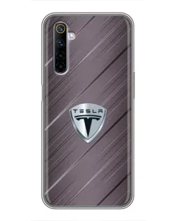 Чехол для Realme 6 с картинкой «Металлическая текстура Tesla»