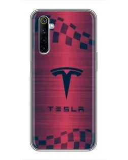 Чехол для Realme 6 с картинкой «Тесла красный карбон»