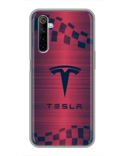 Чехол для Realme 6 с картинкой «Тесла красный карбон»