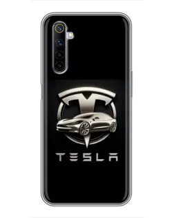 Чехол для Realme 6 с картинкой «Tesla — серебристое авто»