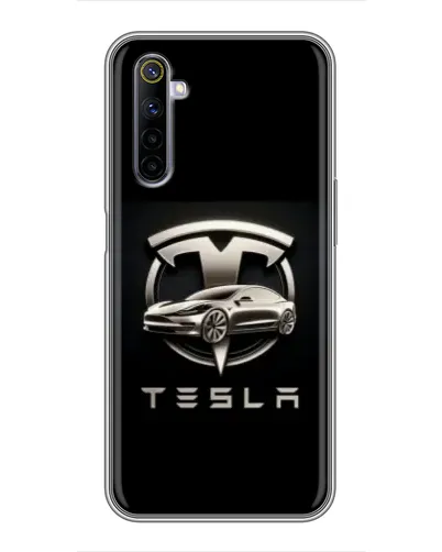 Чехол для Realme 6 с картинкой «Tesla — серебристое авто»
