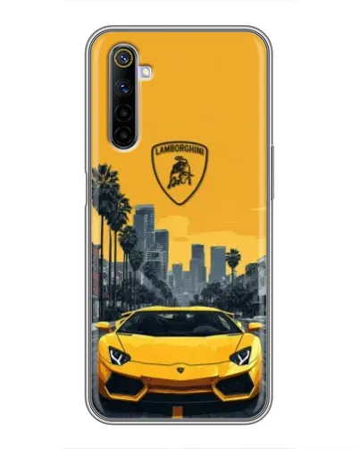 Чехол для Realme 6 с картинкой «Желтый Lamborghini город»