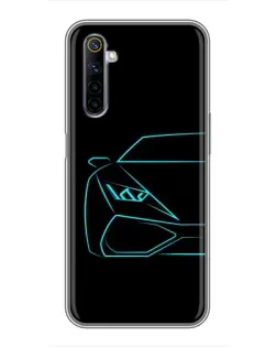 Чехол для Realme 6 с картинкой «Голубой силуэт Lamborghini»