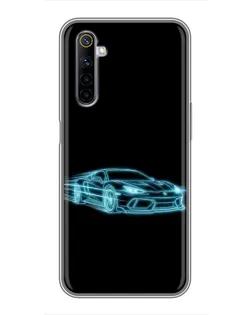 Чехол для Realme 6 с картинкой «Неоновый контур Lamborghini»