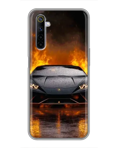 Чехол для Realme 6 с картинкой «Lamborghini в огне»