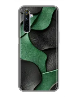 Чехол для Realme 6 с картинкой «Зеленые кожаные волны»