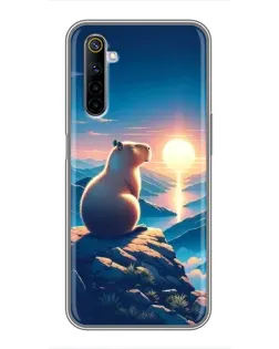 Чохол для Realme 6 з картинкою «Захід сонця з капібарою»