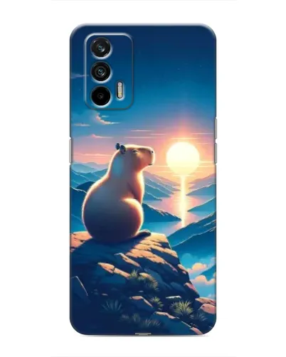 Чехол для Realme 7 с картинкой «Закат солнца с капибарой»