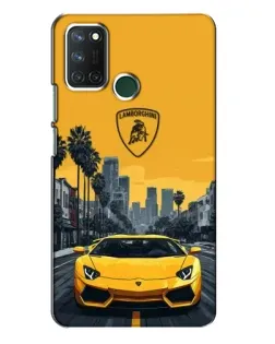 Чехол для Realme 7i с картинкой «Желтый Lamborghini город»
