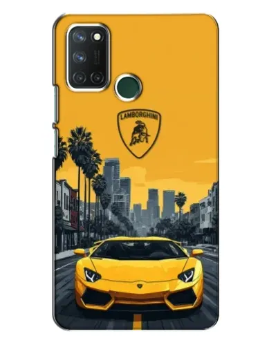 Чехол для Realme 7i с картинкой «Желтый Lamborghini город»
