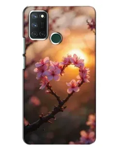 Чохол для Realme 7i з картинкою «Рожевий цвіт  сердечко на тлі заходу»
