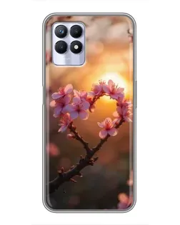 Чехол для Realme 8 Pro с картинкой «Розовый цвет сердце на фоне заката»