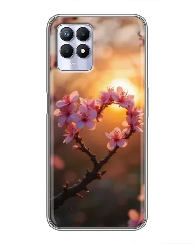 Чехол для Realme 8 Pro с картинкой «Розовый цвет сердце на фоне заката»