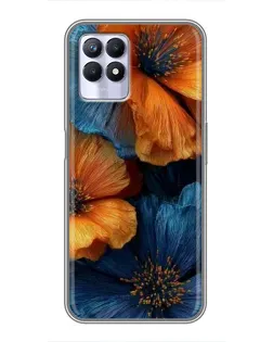 Чехол для Realme 8 Pro с картинкой «Яркая сине-оранжевая флора»