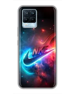 Чехол для Realme 8 с картинкой «Огненный логотип Nike»