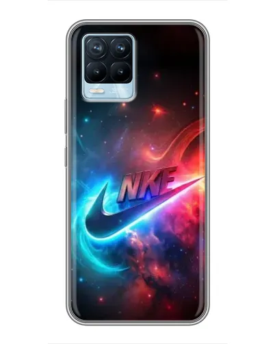 Чехол для Realme 8 с картинкой «Огненный логотип Nike»