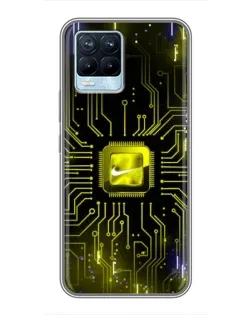 Чехол для Realme 8 с картинкой «Nike — золотая искра»