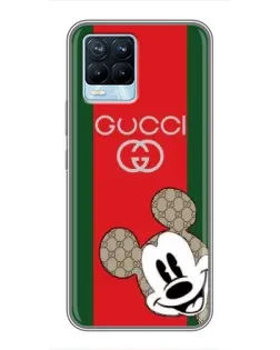 Чехол для Realme 8 с картинкой «Gucci — полосы и Микки»