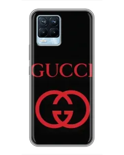 Чехол для Realme 8 с картинкой «Gucci — красный логотип»