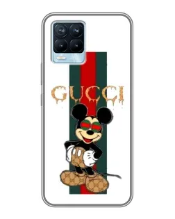 Чехол для Realme 8 с картинкой «Микки Маус Gucci — полосы»
