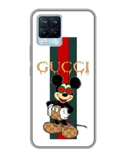 Чехол для Realme 8 с картинкой «Микки Маус Gucci — полосы»