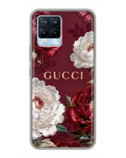 Чехол для Realme 8 с картинкой «Gucci — бордовые розы»