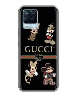 Чехол для Realme 8 с картинкой «Gucci — герои Disney и монограмма»