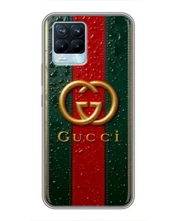 Чехол для Realme 8 с картинкой «Gucci — фирменная полоса и золото»