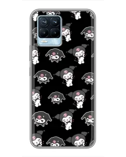 Чехол для Realme 8 с картинкой «Черный паттерн Kuromi»