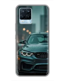 Чехол для Realme 8 с картинкой «BMW в огнях города»