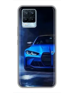 Чехол для Realme 8 с картинкой «Голубая BMW M4»