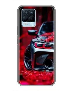 Чехол для Realme 8 с картинкой «Спортивная BMW и цветы»