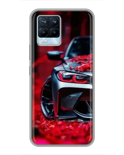 Чехол для Realme 8 с картинкой «Спортивная BMW и цветы»