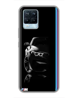 Чехол для Realme 8 с картинкой «Силуэт BMW в темноте»