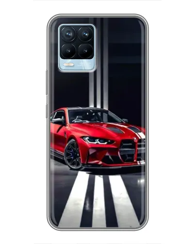 Чехол для Realme 8 с картинкой «Красная BMW на дороге»