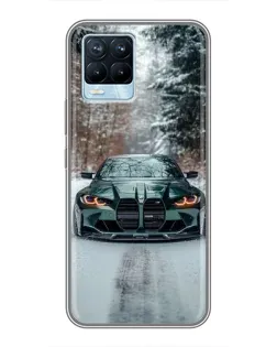 Чехол для Realme 8 с картинкой «BMW в зимнем лесу»