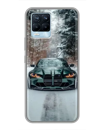 Чехол для Realme 8 с картинкой «BMW в зимнем лесу»