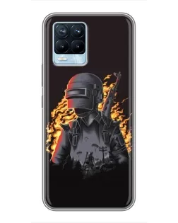 Чехол для Realme 8 с картинкой «PUBG — огненный силуэт»