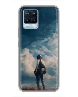 Чехол для Realme 8 с картинкой «Герой PUBG на скале»