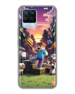 Чехол для Realme 8 с картинкой «Стив на ферме»