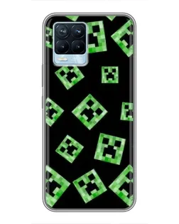 Чехол для Realme 8 с картинкой «Паттерн с криперами»
