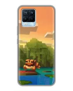 Чехол для Realme 8 с картинкой «Майнкрафт закат солнца»