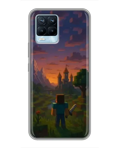 Чехол для Realme 8 с картинкой «Стив у башни»