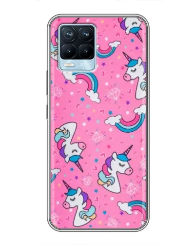 Чехол для Realme 8 с картинкой «Unicorn паттерн розовый»