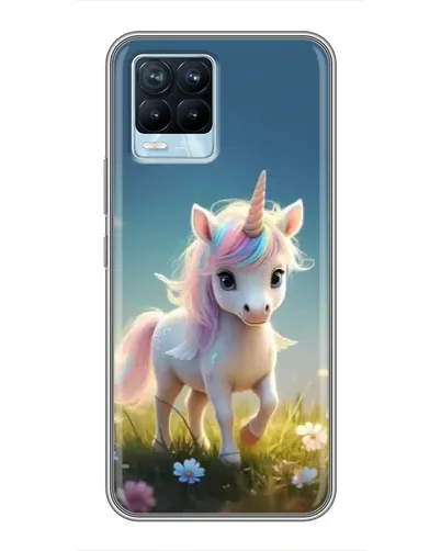 Чехол для Realme 8 с картинкой «Единорог на поляне»